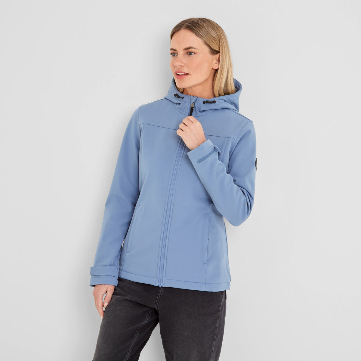 Keld Womens Shower Resistant Hooded Softshell Jacket - Misty Blue - Image 3