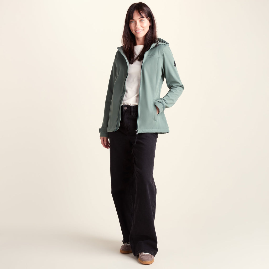 Keld Womens Shower Resistant Hooded Softshell Jacket - Light Forest - Image 2