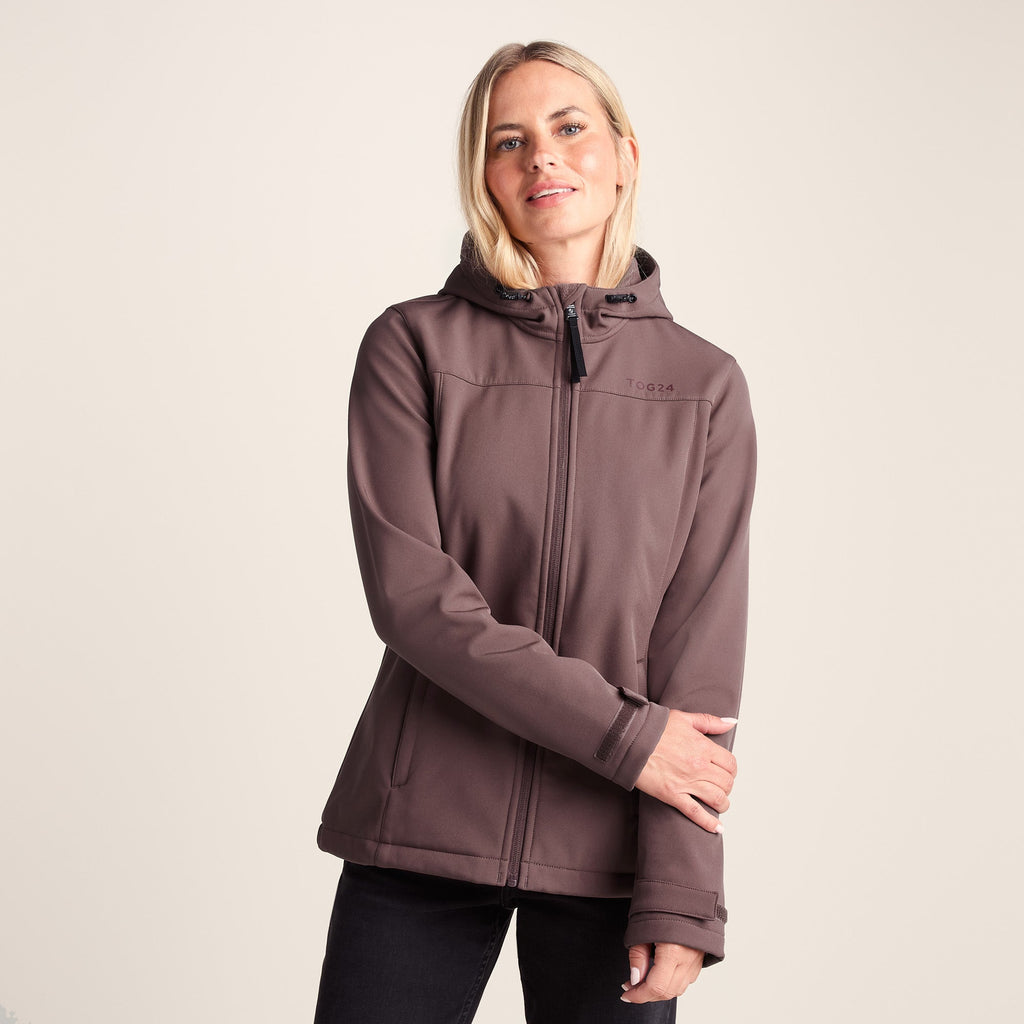 Keld Womens Shower Resistant Hooded Softshell Jacket - Dark Mauve - Image 4