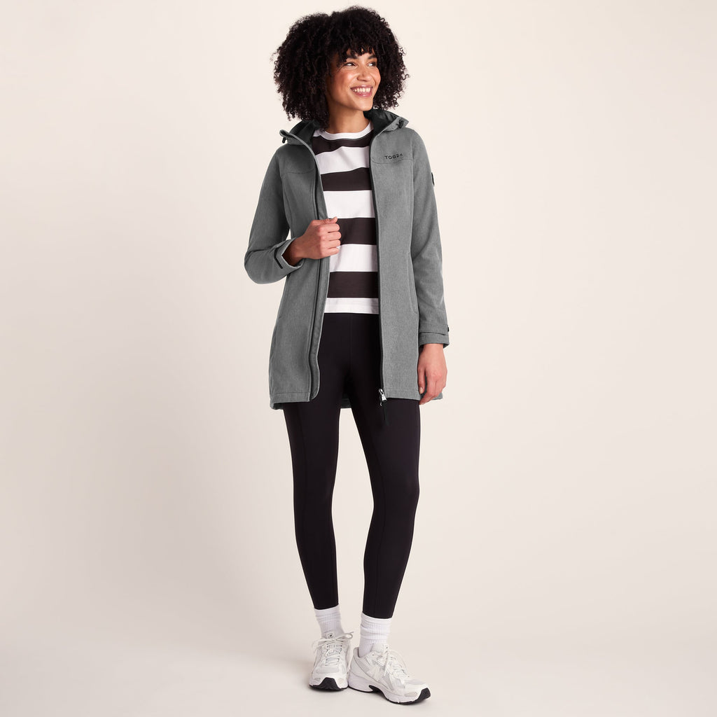 Keld Womens Long Shower Resistant Hooded Softshell Jacket - Dark Grey - Image 2