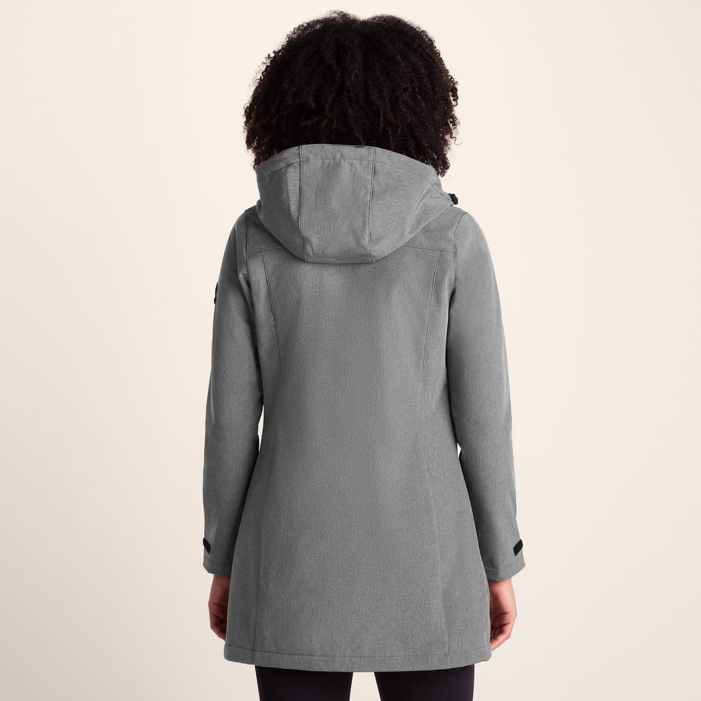 Keld Womens Long Shower Resistant Hooded Softshell Jacket - Dark Grey - Image 3