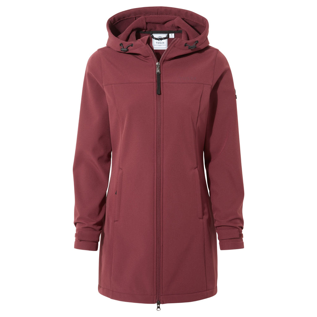 Keld Womens Long Shower Resistant Hooded Softshell Jacket - Burgundy - Image 10