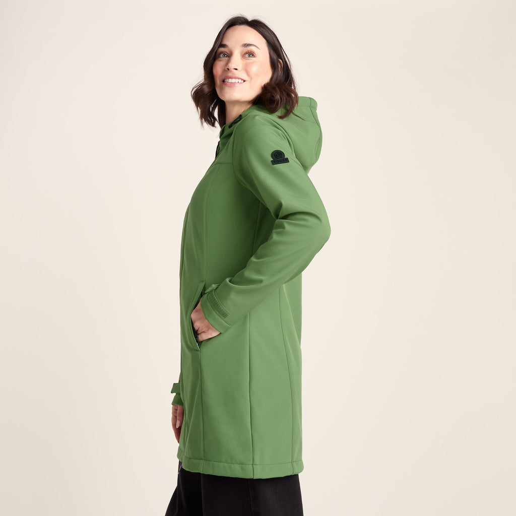 Keld Womens Long Shower Resistant Hooded Softshell Jacket - Dark Matcha - Image 6