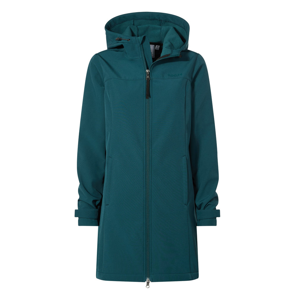 Keld Womens Long Shower Resistant Hooded Softshell Jacket - Petrol Green - Image 9