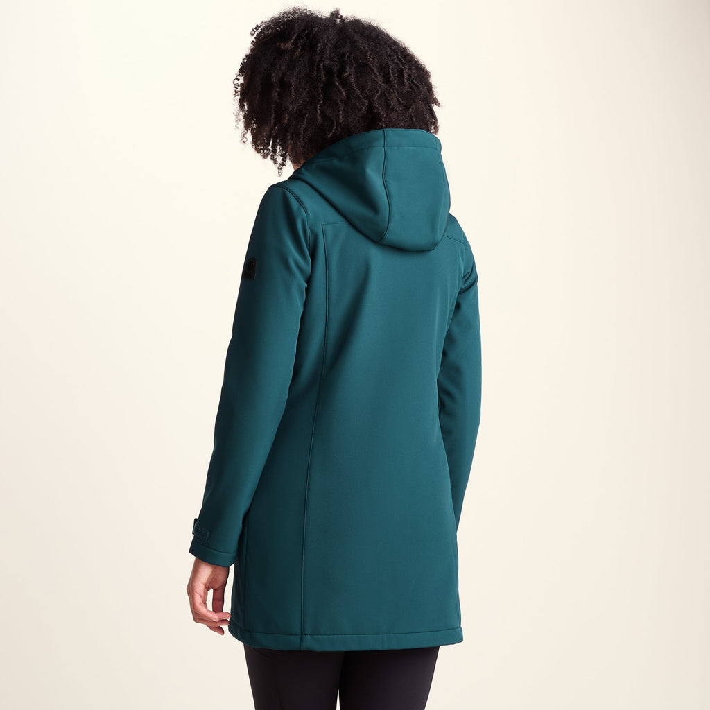 Keld Womens Long Shower Resistant Hooded Softshell Jacket - Petrol Green - Image 3
