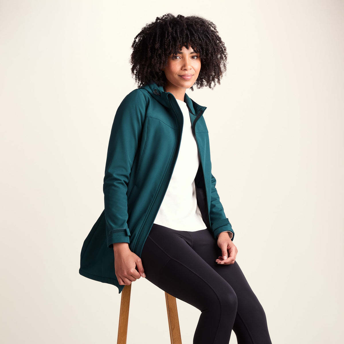 Keld Womens Long Shower Resistant Hooded Softshell Jacket - Petrol Green - Image 4