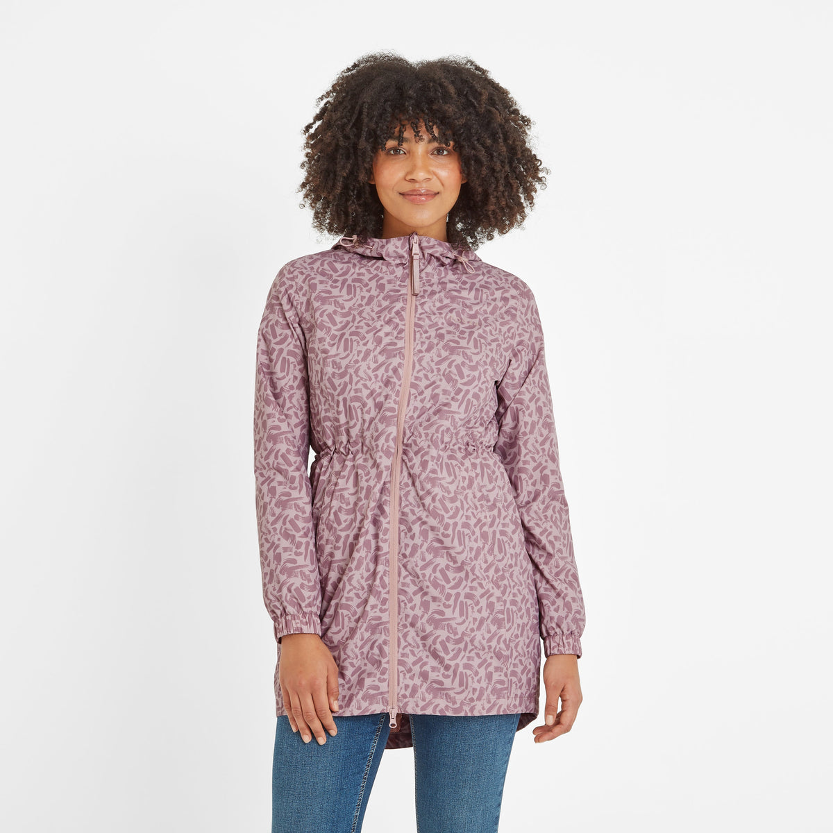 Kilnsey Womens Waterproof Jacket - Dusky Rose Brushstroke Print - Image 2