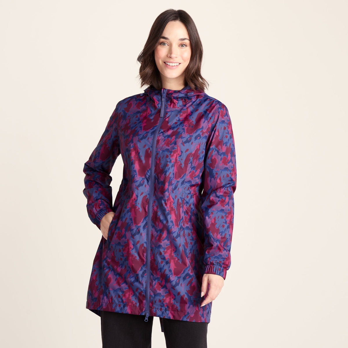 Kilnsey Womens Waterproof Jacket - Oxford Blue Abstract Print - Image 4