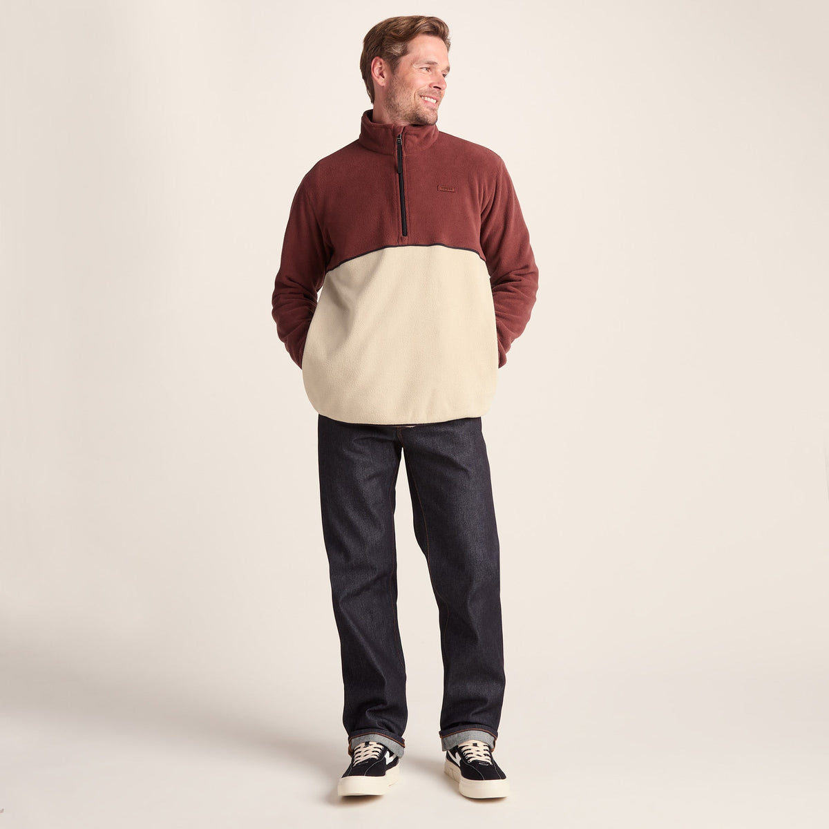 Kirton Mens Relaxed Fit Microfleece Zip Neck - Port/Hazelnut - Image 2