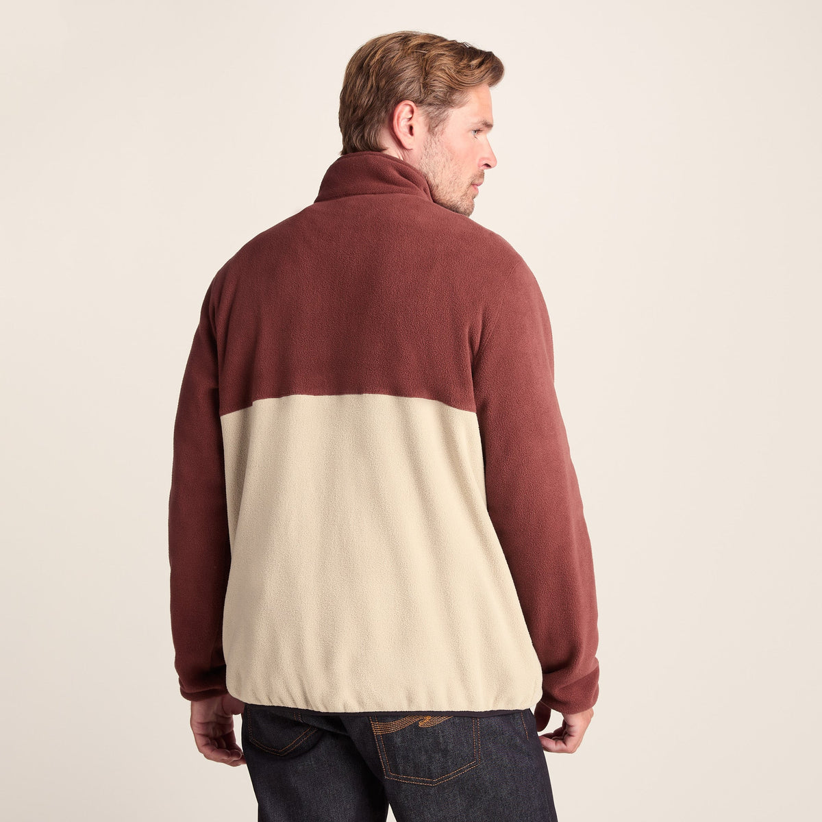 Kirton Mens Relaxed Fit Microfleece Zip Neck - Port/Hazelnut - Image 3
