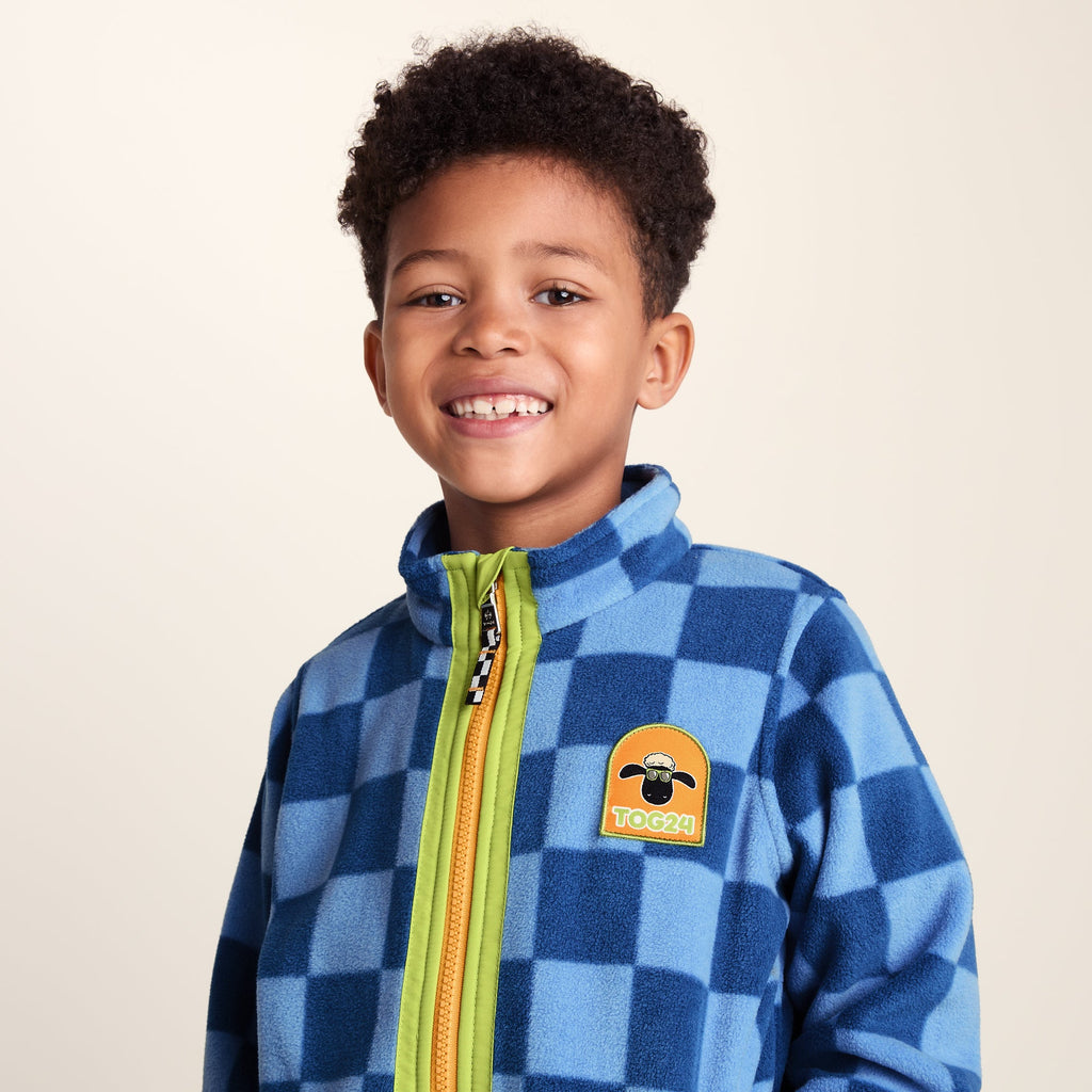 Lacaune Kids Shaun the Sheep Fleece Zip Jacket - Bluebell/Night Blue Checkerboard - Image 5