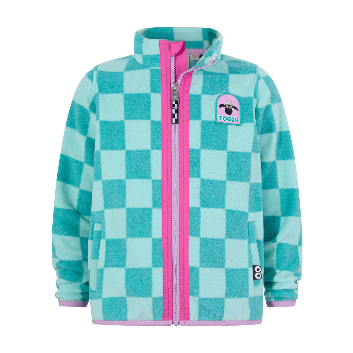 Lacaune Kids Shaun the Sheep Fleece Zip Jacket - Spearmint/Bubblegum Checkerboard - Image 8