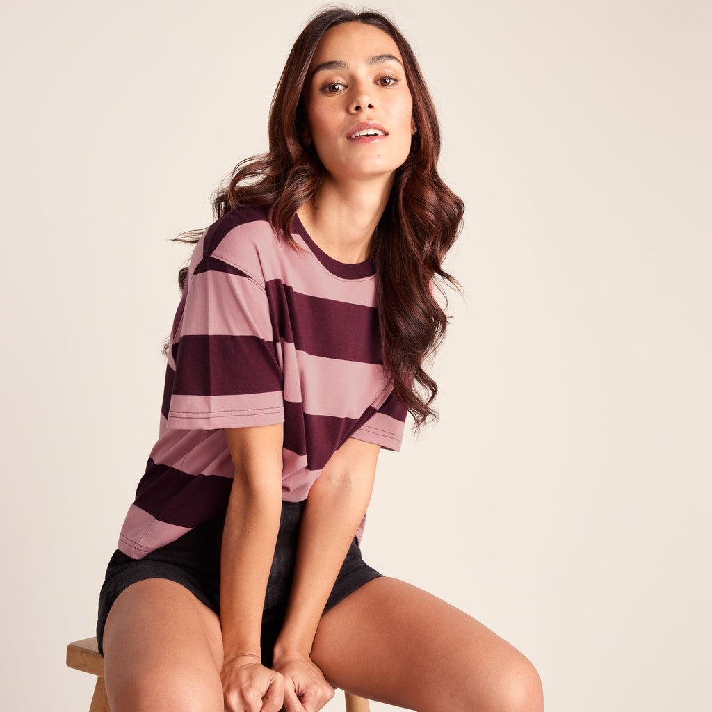 Lani Womens 100% Cotton Supersoft Boxy Fit T-Shirt - Black Raspberry Stripe - Image 4