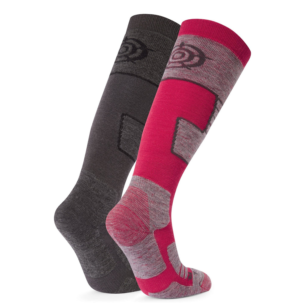 Linz 2 Pack Womens Ski Socks - Dark Grey Marl/Dark Pink - Image 2