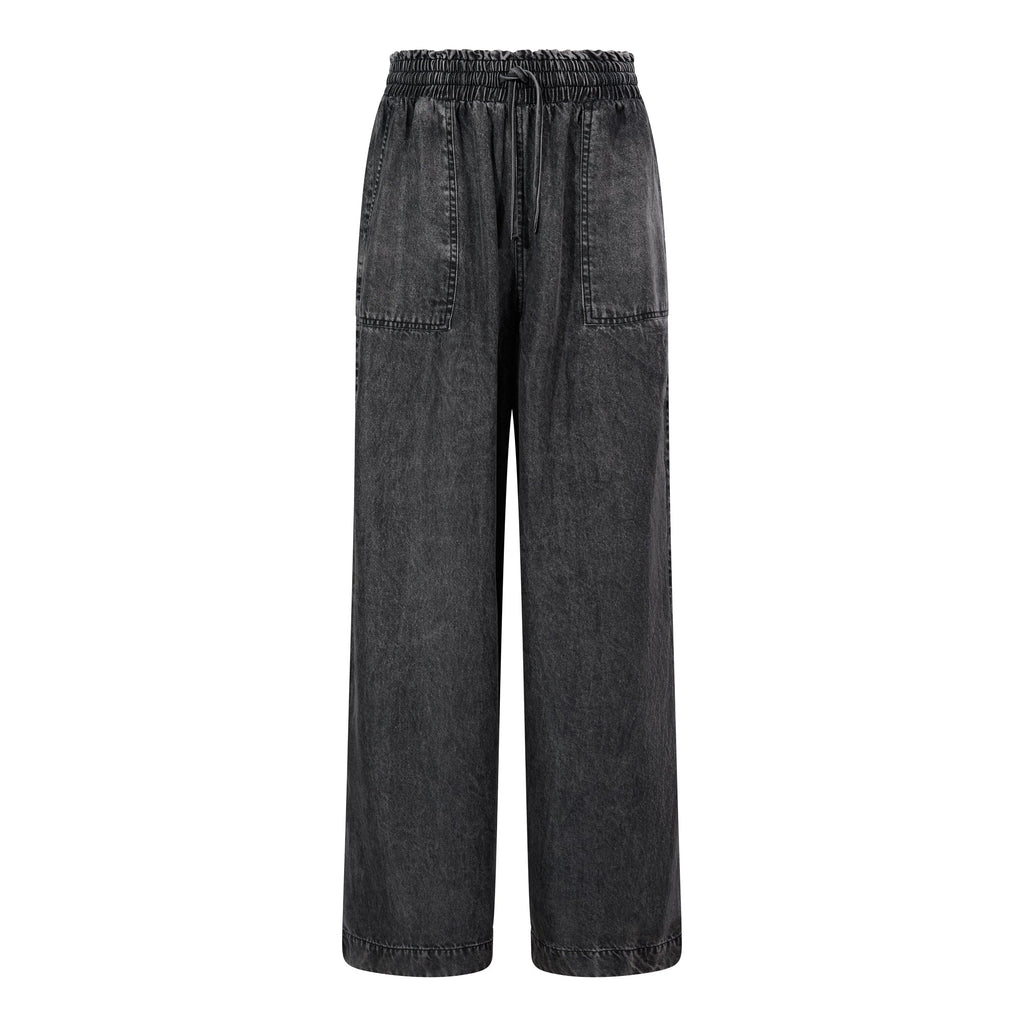 Lucy Womens Wide Leg Denim Look Trousers - Washed Black - Image 7