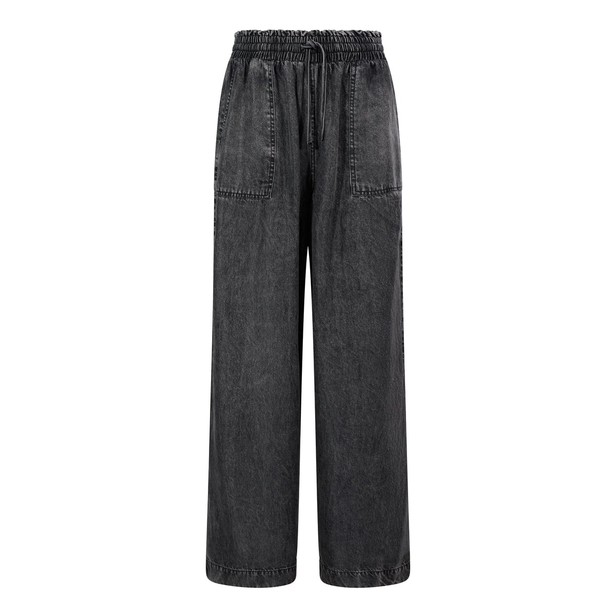 Lucy Womens Wide Leg Denim Look Trousers - Washed Black - Image 7