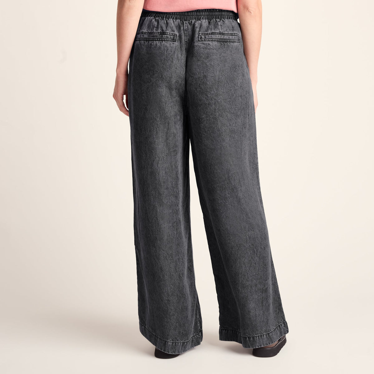 Lucy Womens Wide Leg Denim Look Trousers - Washed Black - Image 3