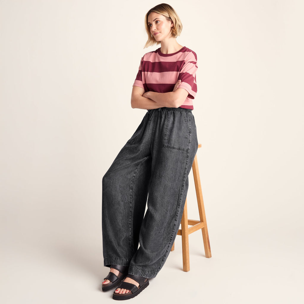Lucy Womens Wide Leg Denim Look Trousers - Washed Black - Image 4