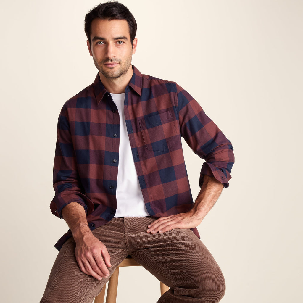 Marcel Mens Brushed Flannel Check Shirt - Blue & Brown Check - Image 4