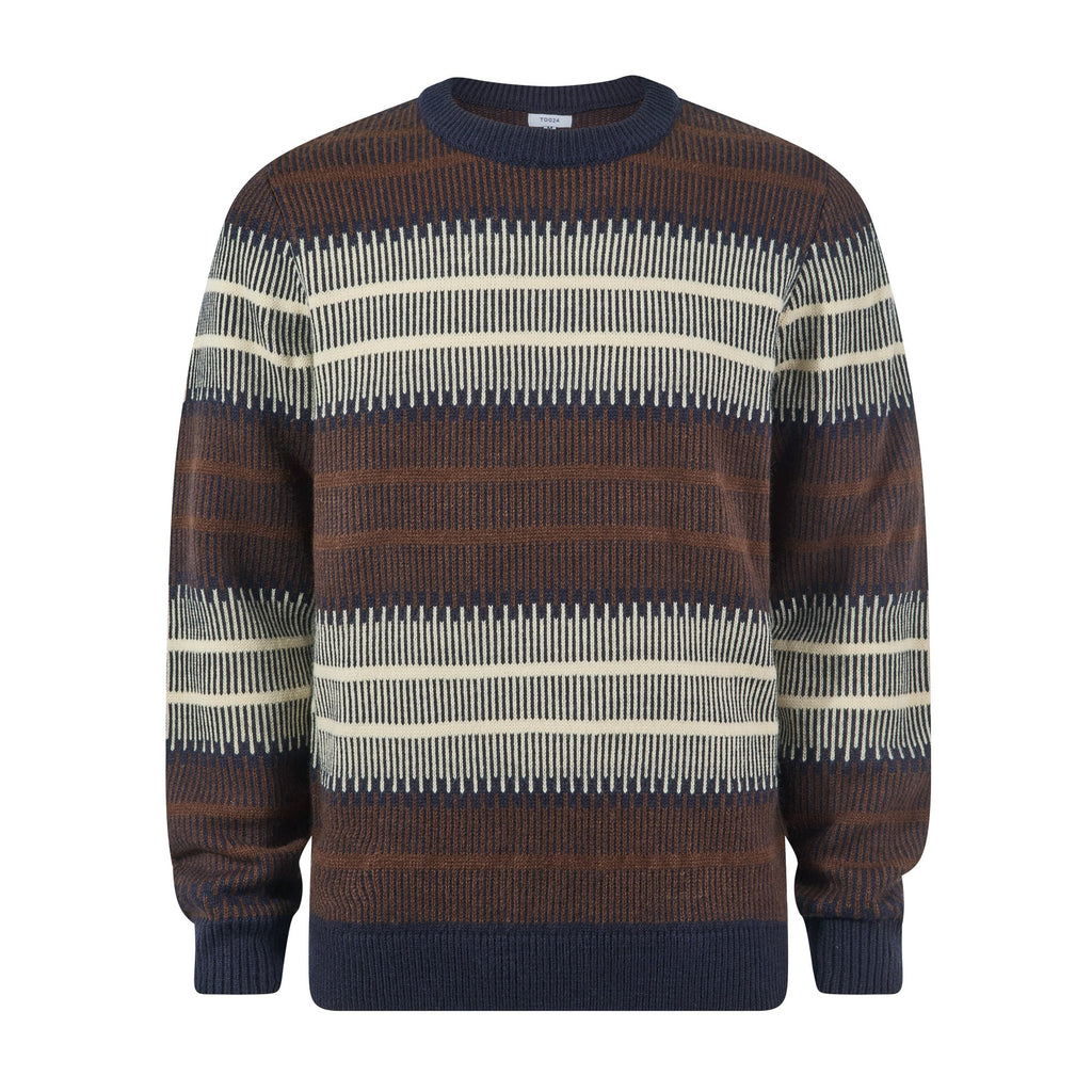 Milo Mens Fairisle Inspired Crew Knit Jumper - Deepest Blue Fairisle - Image 6