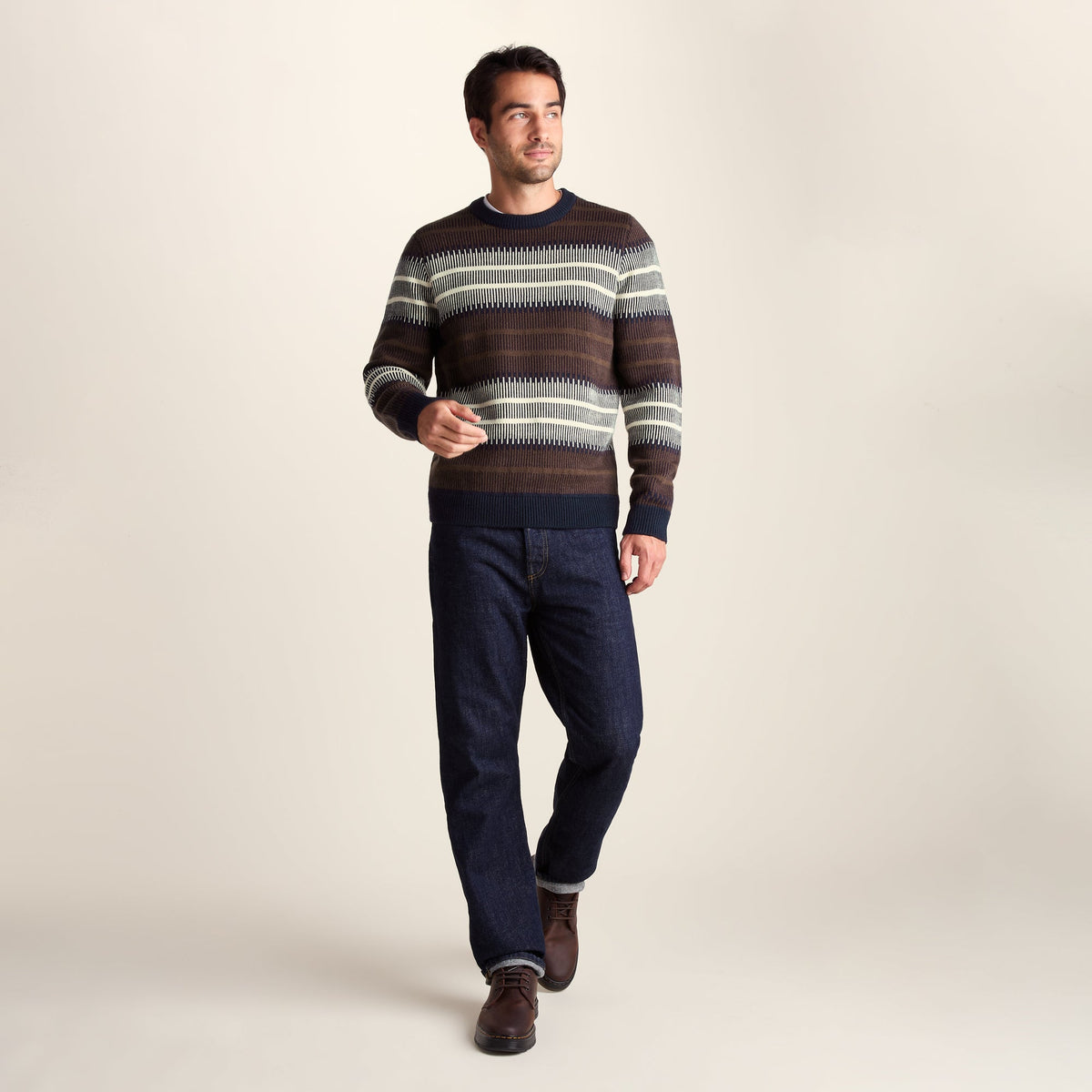 Milo Mens Fairisle Inspired Crew Knit Jumper - Deepest Blue Fairisle - Image 2