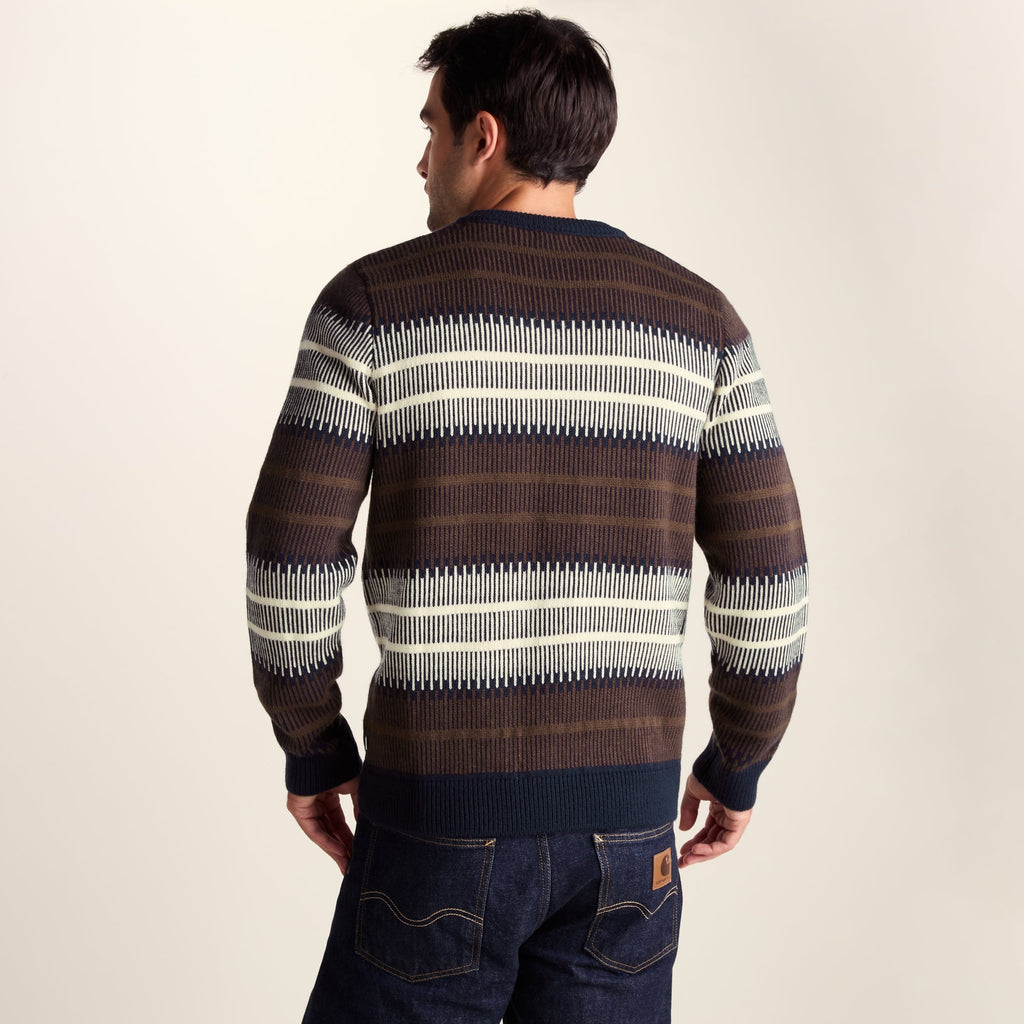 Milo Mens Fairisle Inspired Crew Knit Jumper - Deepest Blue Fairisle - Image 3