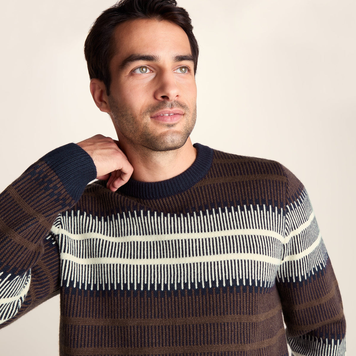 Milo Mens Fairisle Inspired Crew Knit Jumper - Deepest Blue Fairisle - Image 5
