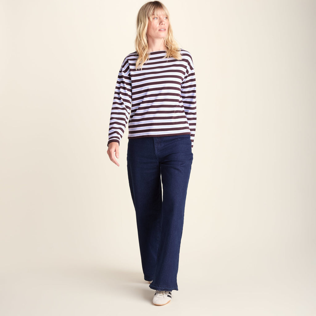 Misty Womens Supersoft Cotton Striped Boat Neck T-Shirt - Huckleberry Stripe - Image 3