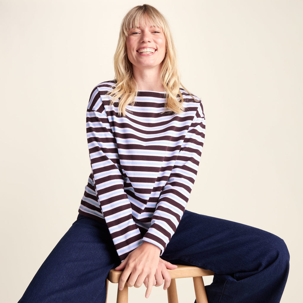 Misty Womens Supersoft Cotton Striped Boat Neck T-Shirt - Huckleberry Stripe - Image 5