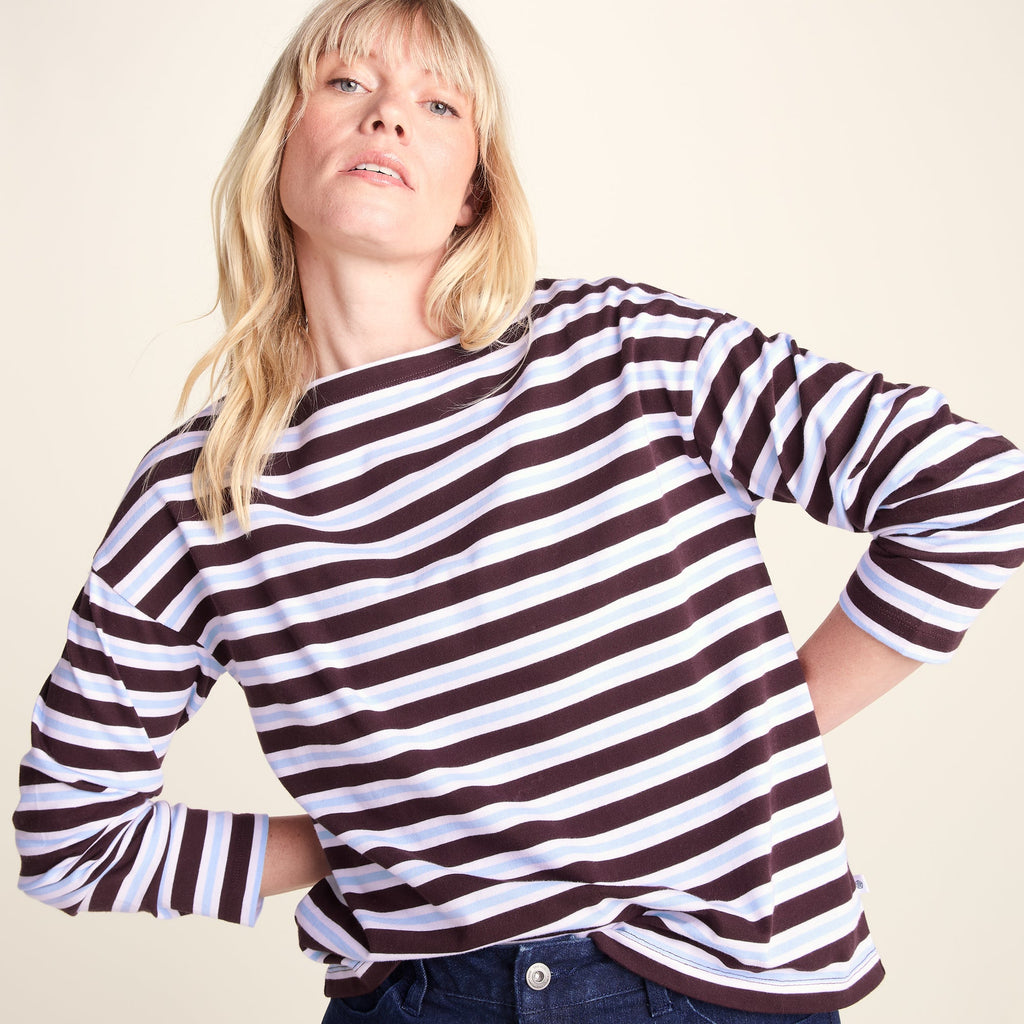 Misty Womens Supersoft Cotton Striped Boat Neck T-Shirt - Huckleberry Stripe - Image 6
