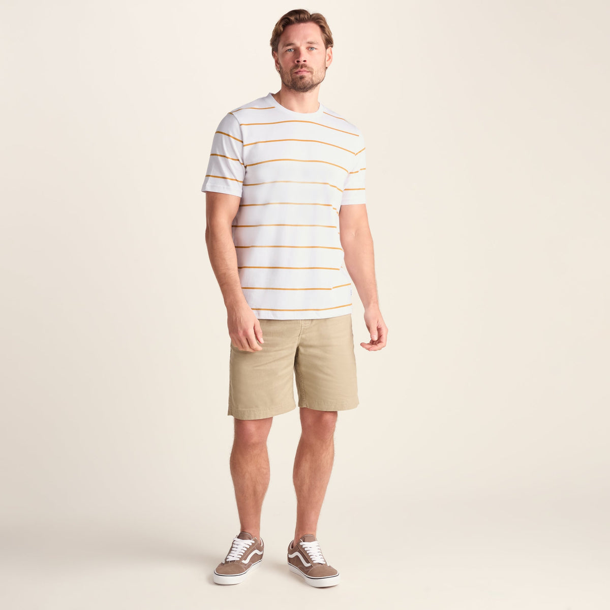 Morar Mens 100% Cotton Supersoft T-Shirt - Dark Yellow Stripe - Image 2