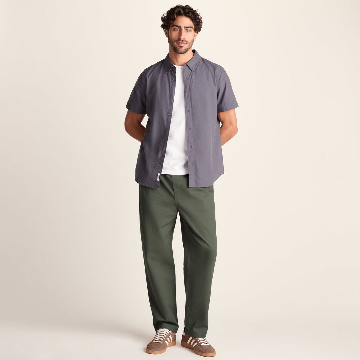 Nelson Mens Relaxed Fit 100% Cotton Heavyweight Straight Leg Trousers - Faded Khaki - Image 2