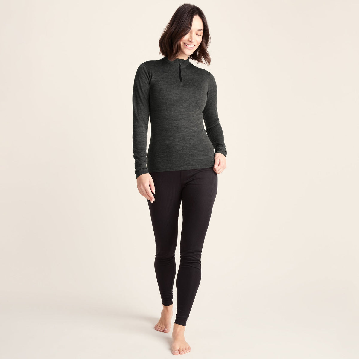 Nevis Womens Merino Base Layer Zip Neck - Grey Marl - Image 6