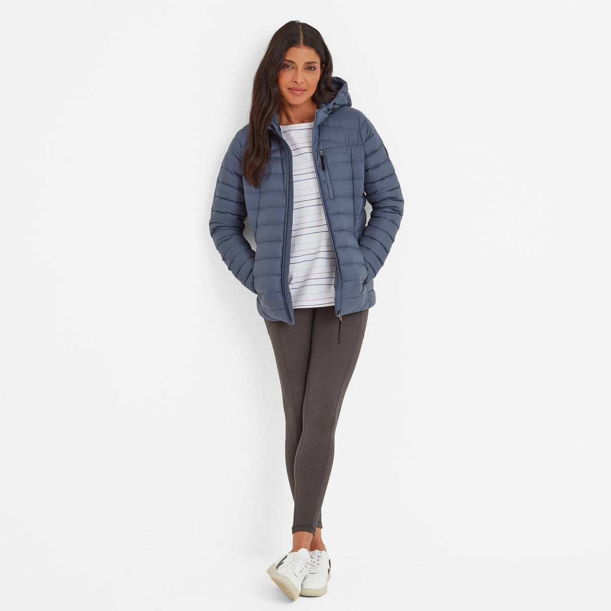 North Womens RDS Certified Down Hooded Jacket - Blue Stone - Image 3