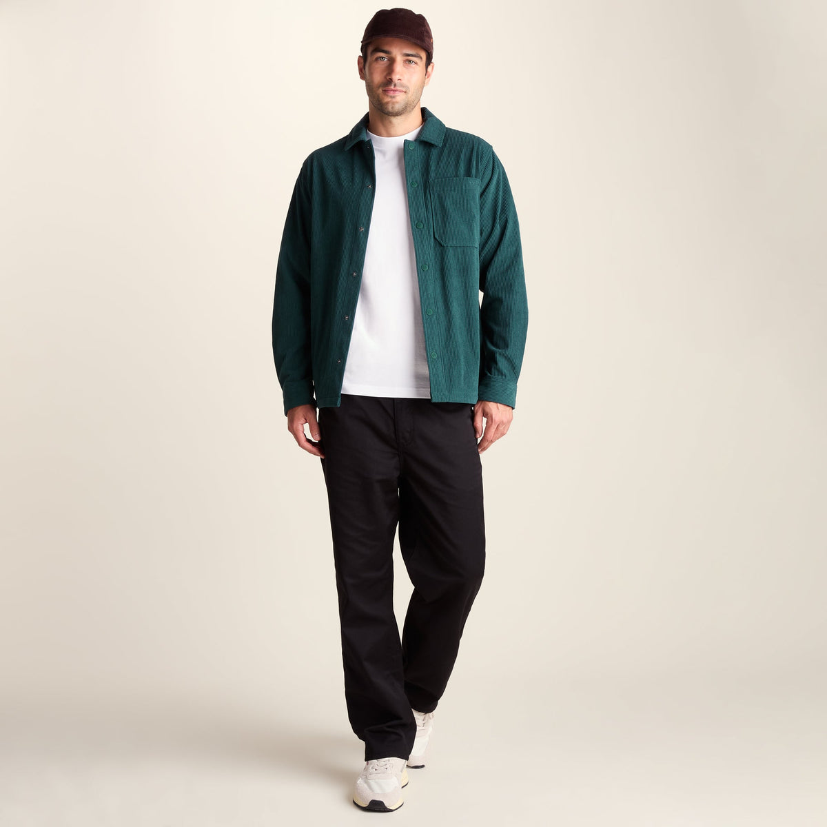Olson Mens Chunky Corduroy Shacket - Midnight Green - Image 2