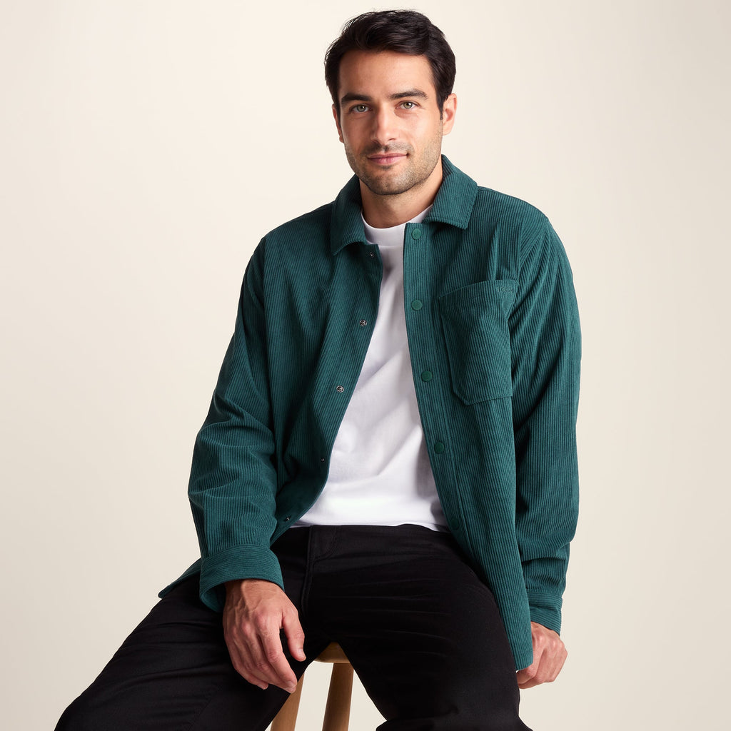 Olson Mens Chunky Corduroy Shacket - Midnight Green - Image 4