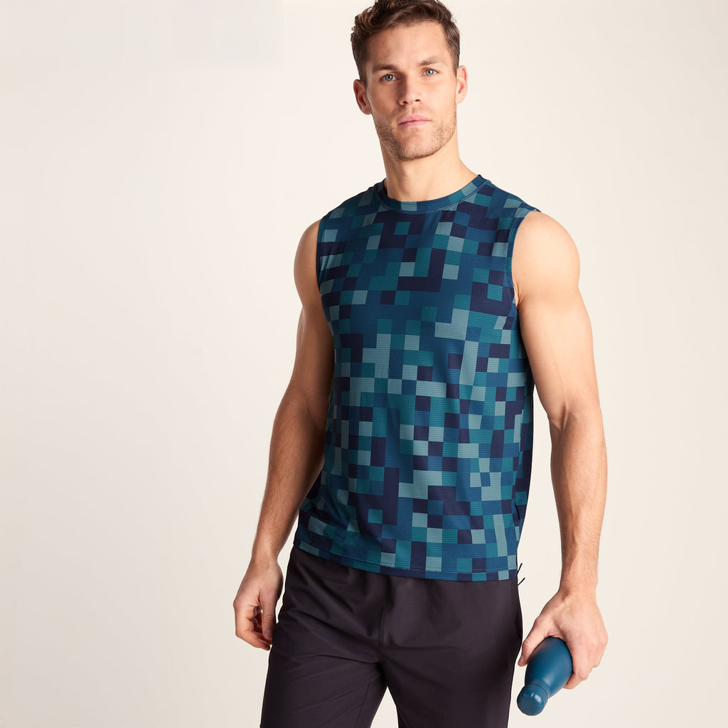 Pablo Mens Performance Vest - Inky Blue Pixel Print - Image 7