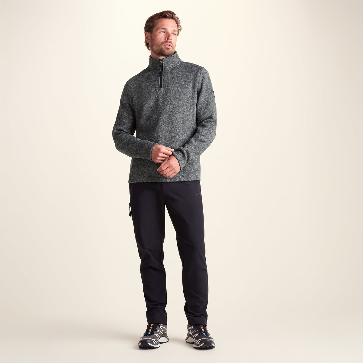 Pearson Mens Knitlook Quarter Zip Fleece - Dark Grey Marl - Image 2