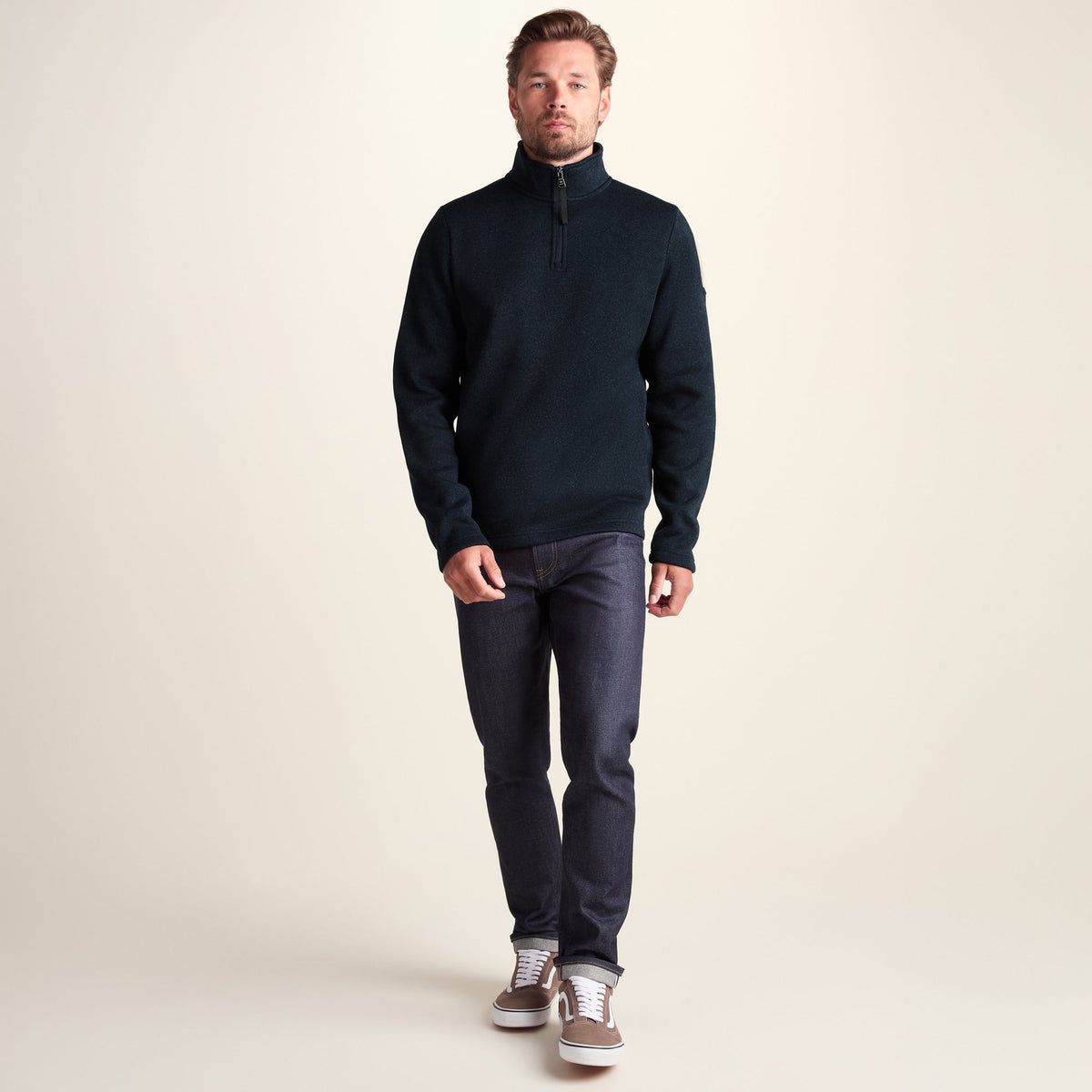 Pearson Mens Knitlook Quarter Zip Fleece - Dark Indigo Marl - Image 2