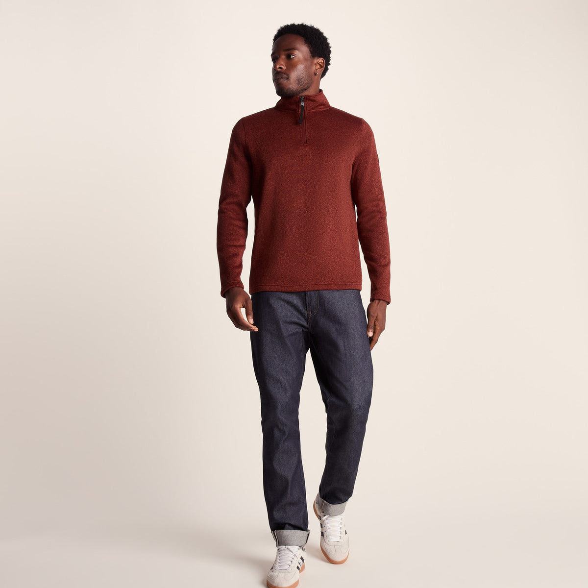 Pearson Mens Knitlook Quarter Zip Fleece - Clay Marl - Image 4