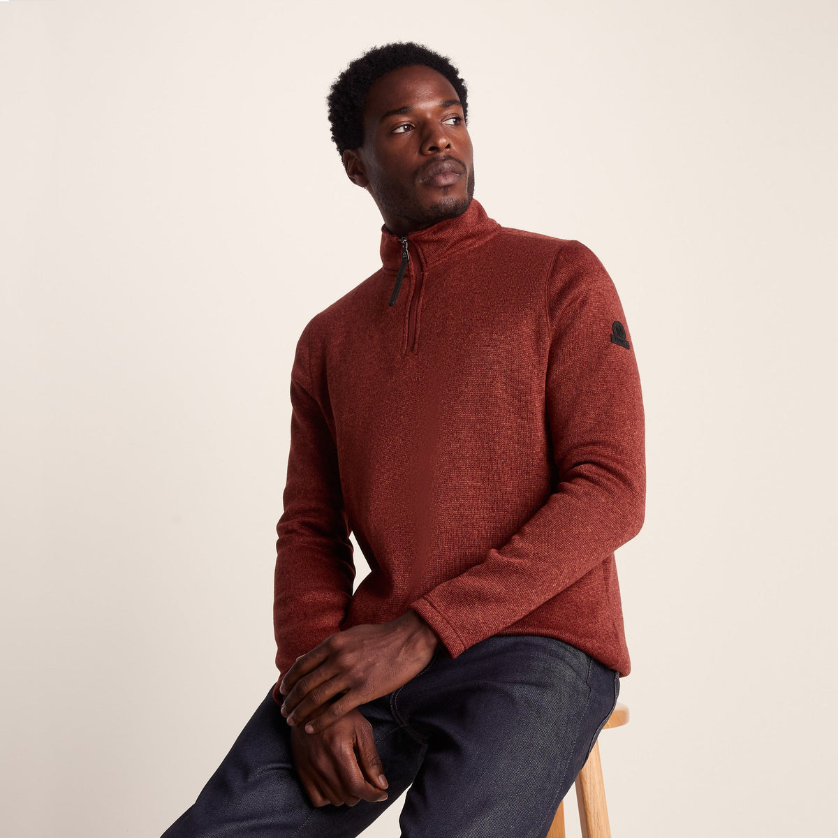 Pearson Mens Knitlook Quarter Zip Fleece - Clay Marl - Image 6