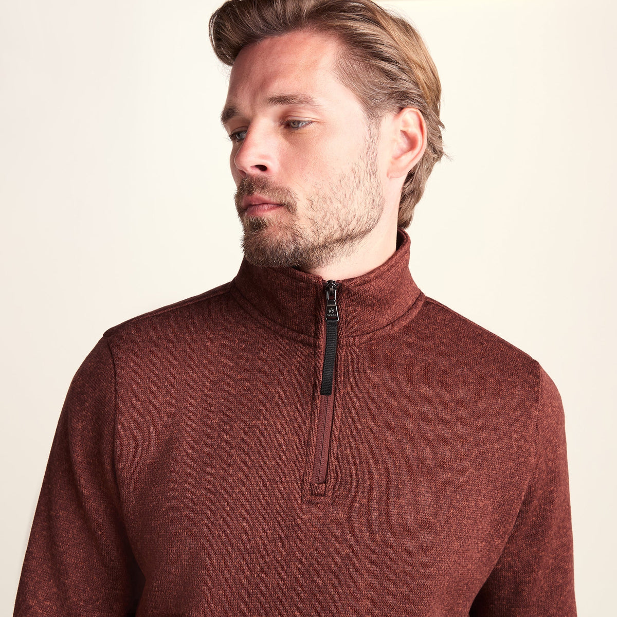 Pearson Mens Knitlook Quarter Zip Fleece - Burnt Caramel - Image 5