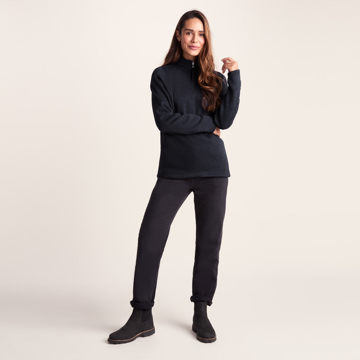 Pearson Womens Knitlook Quarter Zip Fleece - Dark Indigo Marl - Image 2