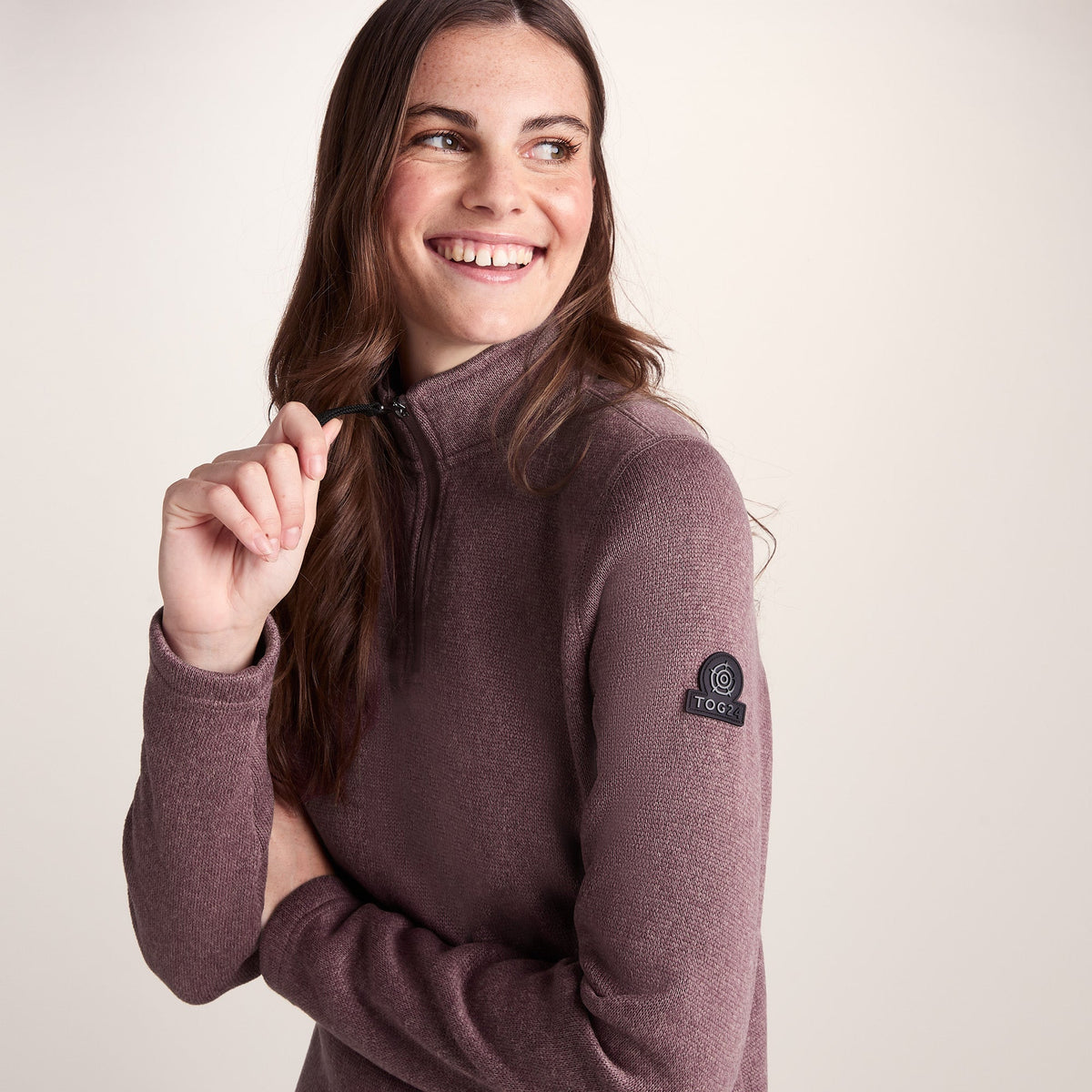 Pearson Womens Knitlook Quarter Zip Fleece - Mauve Marl - Image 7