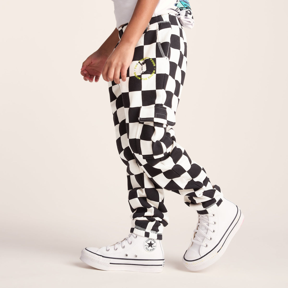 Polypay Kids Shaun the Sheep Sweat Pant - Black Woolly Checkerboard - Image 2