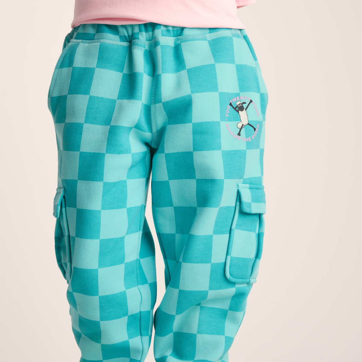 Polypay Kids Shaun the Sheep Sweat Pant - Spearmint/Bubblegum Checkerboard - Image 5