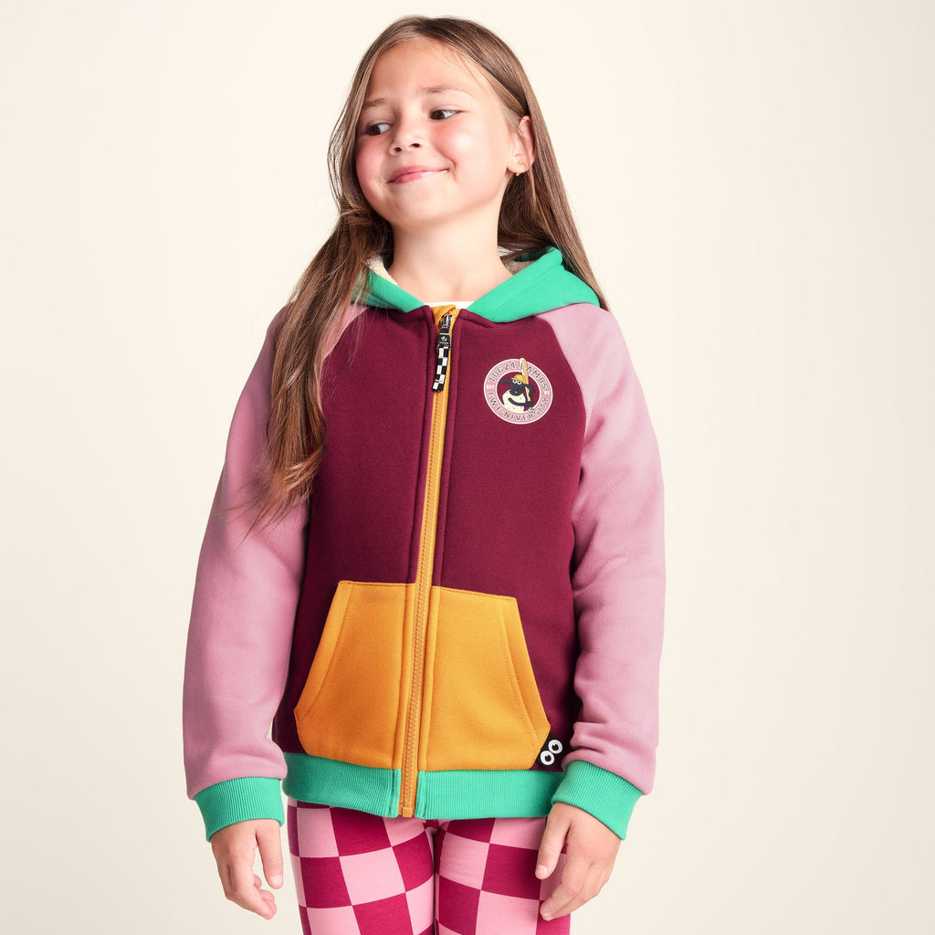 Portland Shaun the Sheep Kids Supersoft Sherpa Lined Hoodie - Candy Floss/Beetroot Red