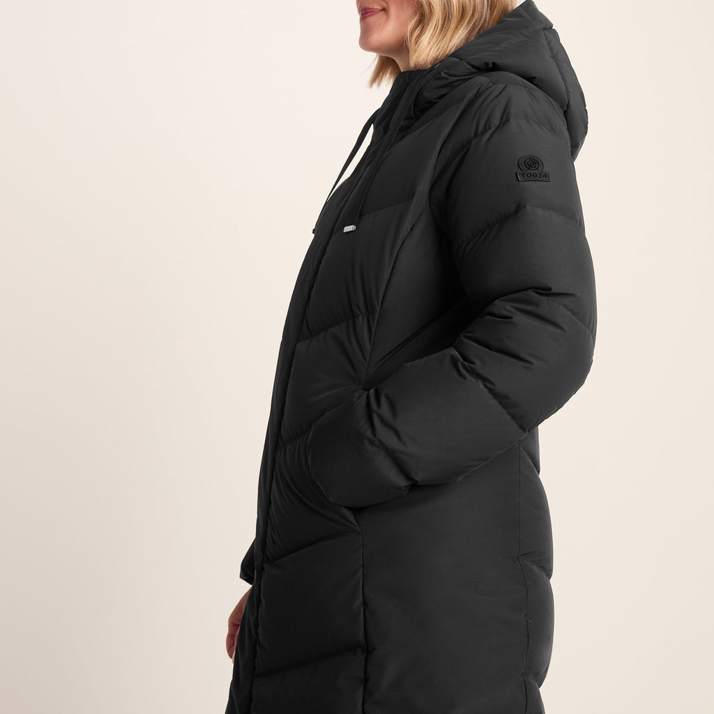 Raleigh Luxe Womens Long Shower Resistant Down Insulated Jacket - Black - Image 8