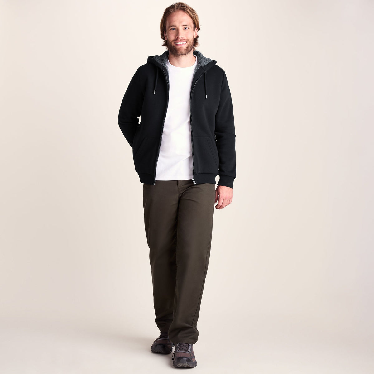 Ramsey Mens Supersoft Sherpa Lined Zip Hoodie - Black - Image 2