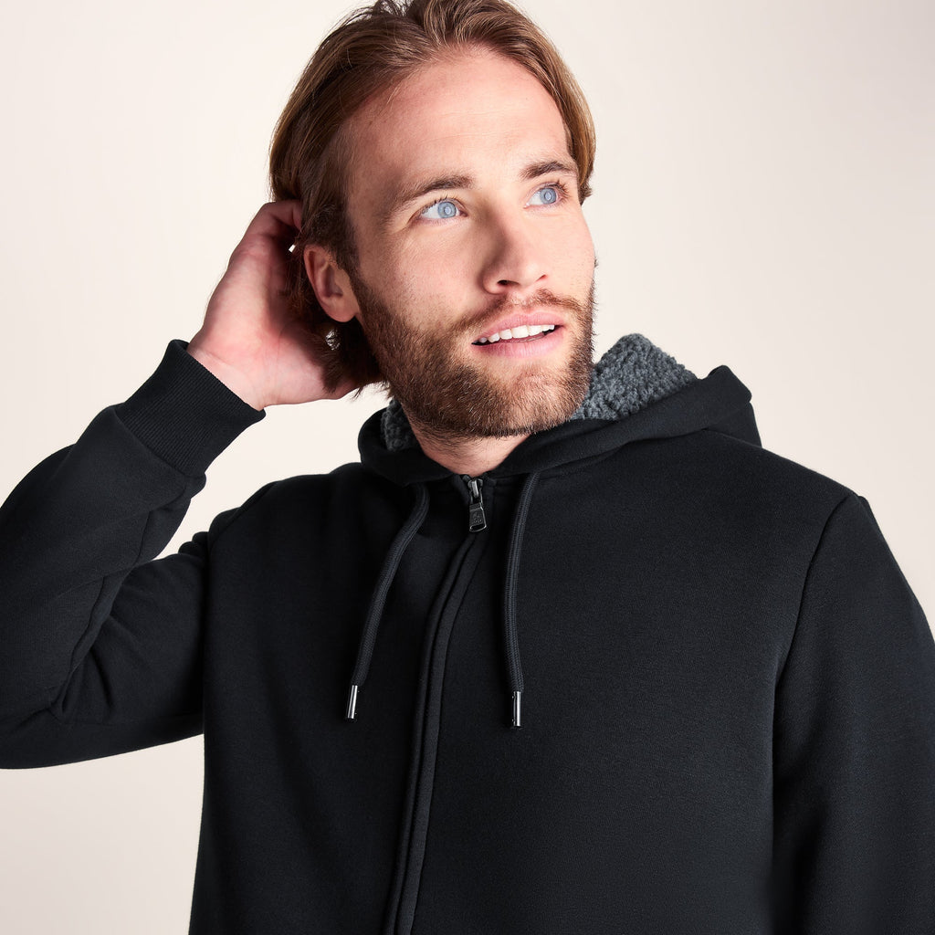 Ramsey Mens Supersoft Sherpa Lined Zip Hoodie - Black - Image 5